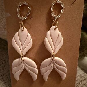 Elegant Pink Leaf Drop Handmade Polymer Clay Earrings